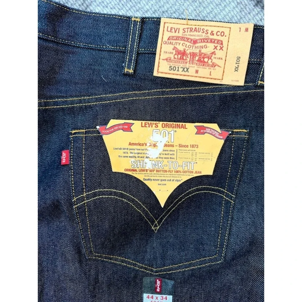 Levis 501 XX Original Shrink To Fit Jeans Mens 44x34 Indigo Rigid Big & Tall NEW